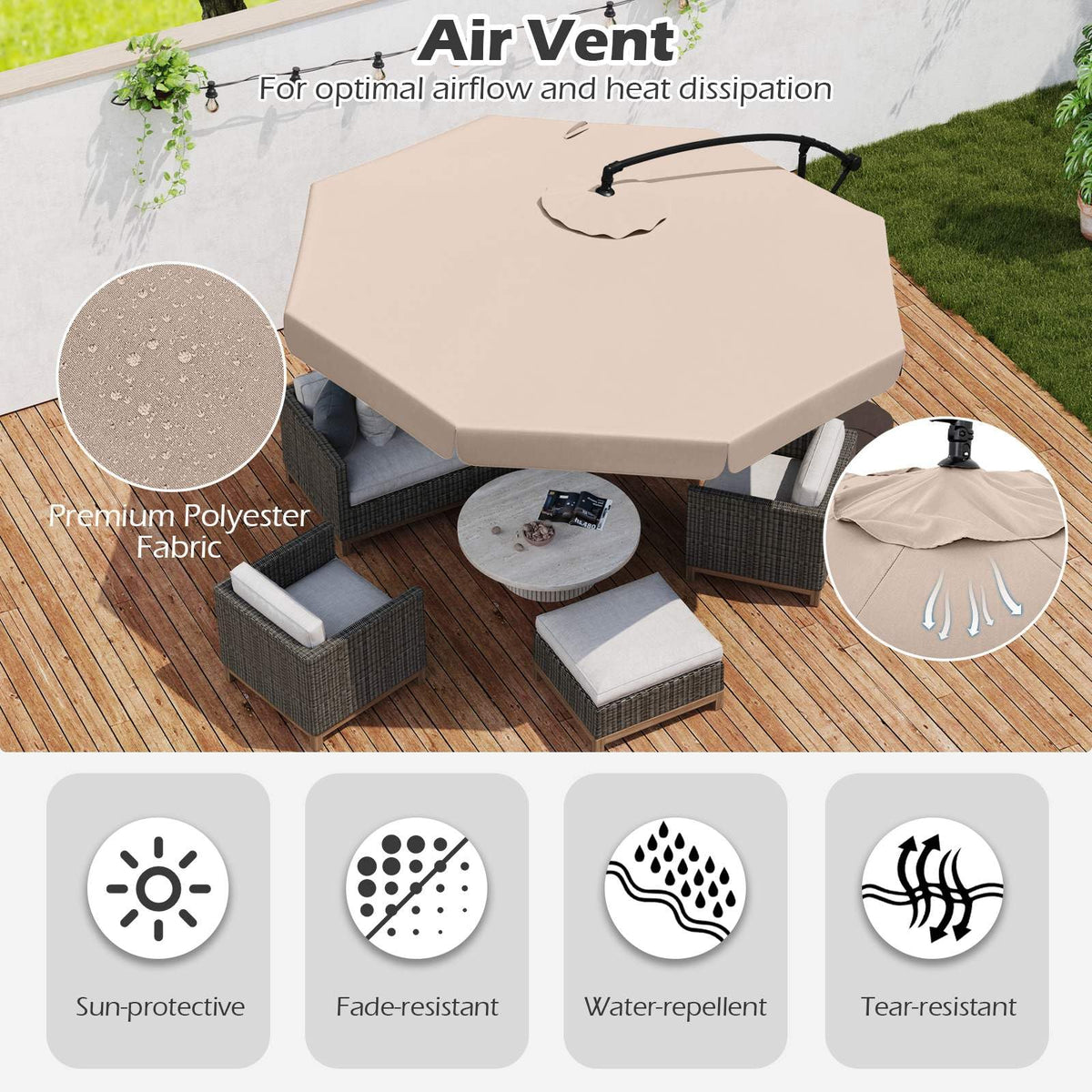 3m Offset Hanging Umbrella with Cover Patio Cantilever Umbrella w/Easy Tilt Adjustment
