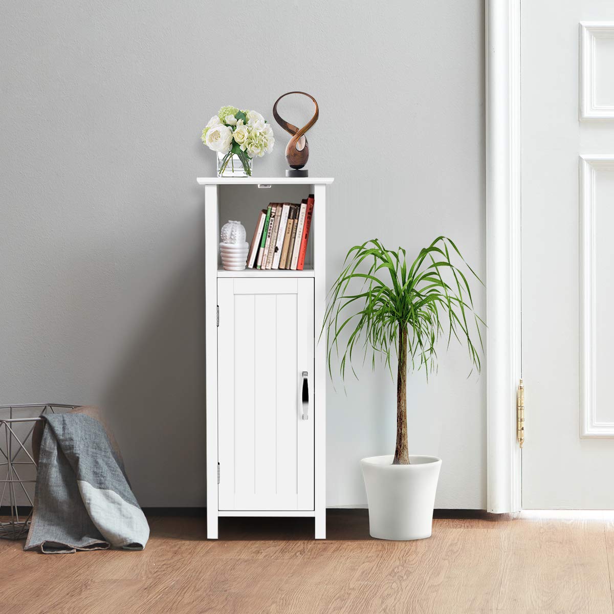 Bathroom Floor Cabinet w/Single Door & Adjustable Shelf, Avoid Tipping Over & Wobbling