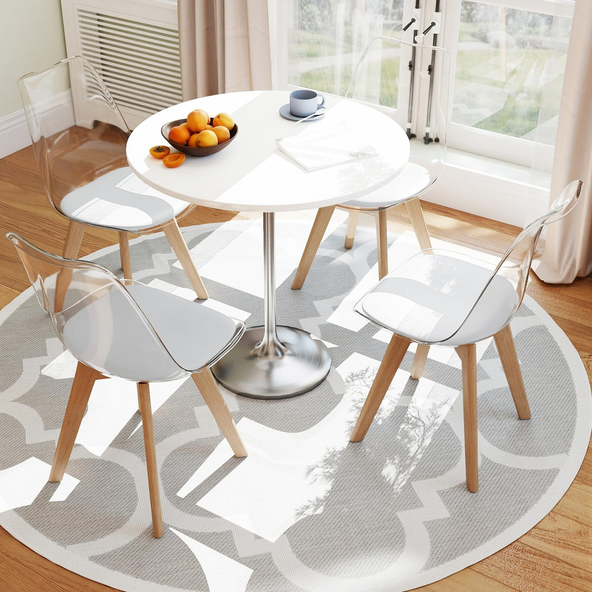 Set of 4 Clear Dining Chairs, Armless Modern Dining Chairs with Transparent Backrest