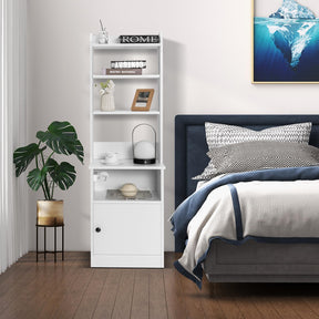 Tall Nightstand w/Built-in Charging Station, Bedside Tables Night Stands w/Shelf & Cabinet