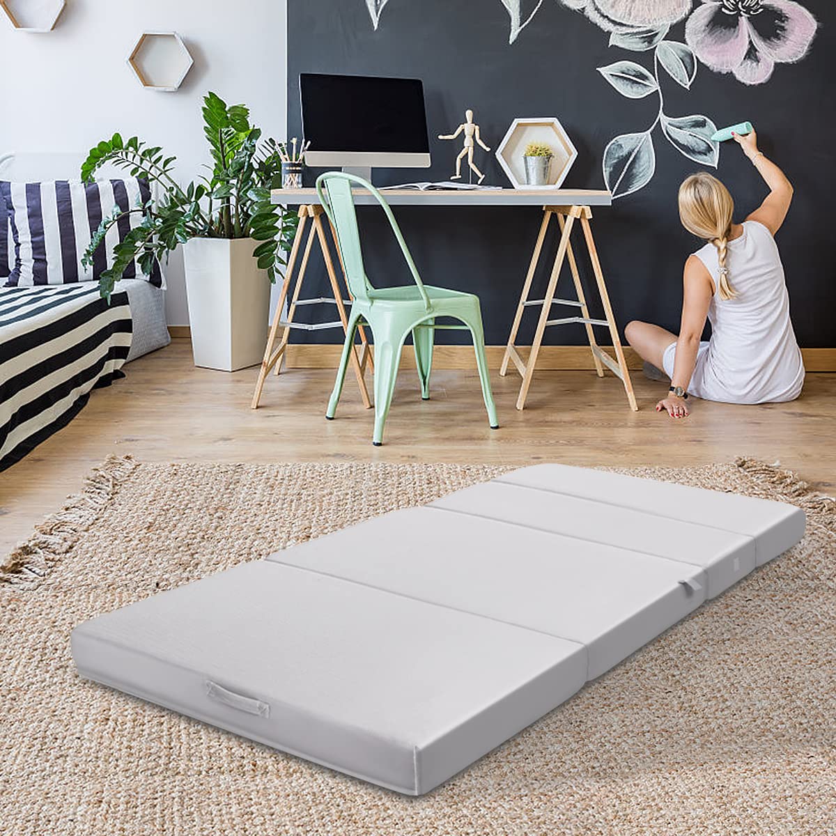 Giantex 10cm Folding Mattress, Portable Sofa Bed Play Mat for Guests Kids