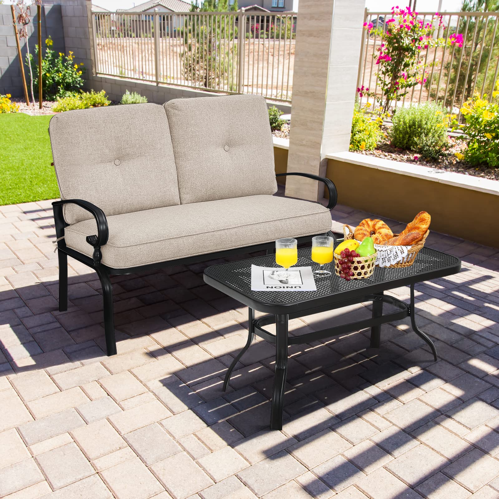 2 Pieces Outdoor Conversation Set with Ergonomic Backrest & Armrest for Balcony & Poolside