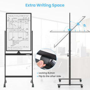 Mobile Magnetic Double-Sided Reversible Whiteboard, 360° Rolling Dry Erase Board w/Markers