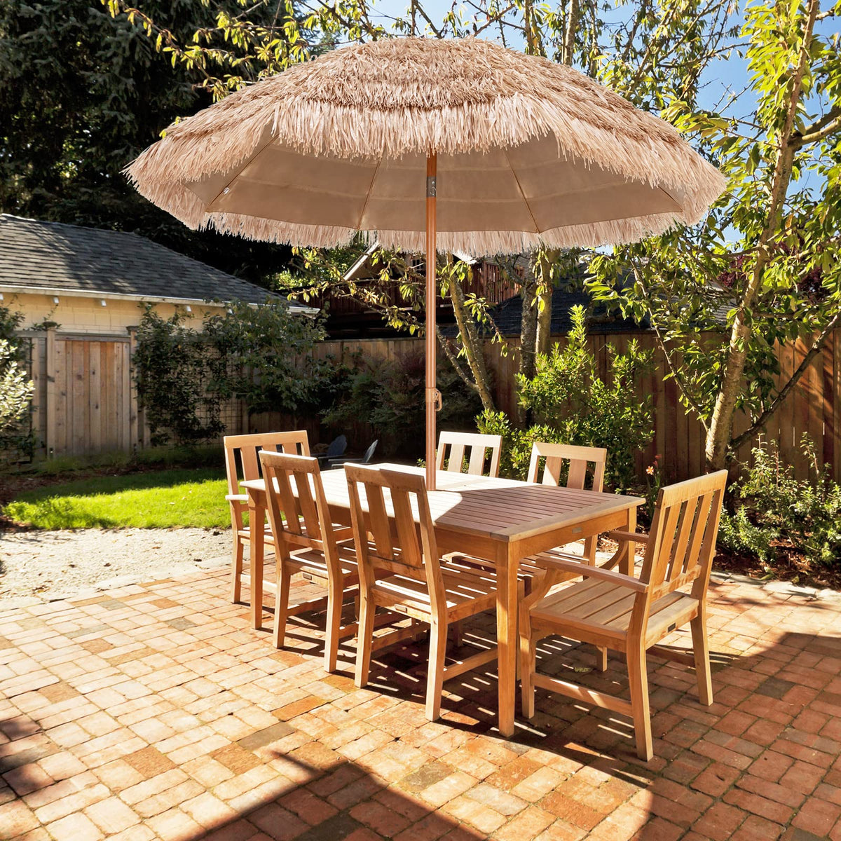 7.2 FT Thatched Tiki Umbrella, Hawaiian Style Hula Beach Umbrella w/Tilt
