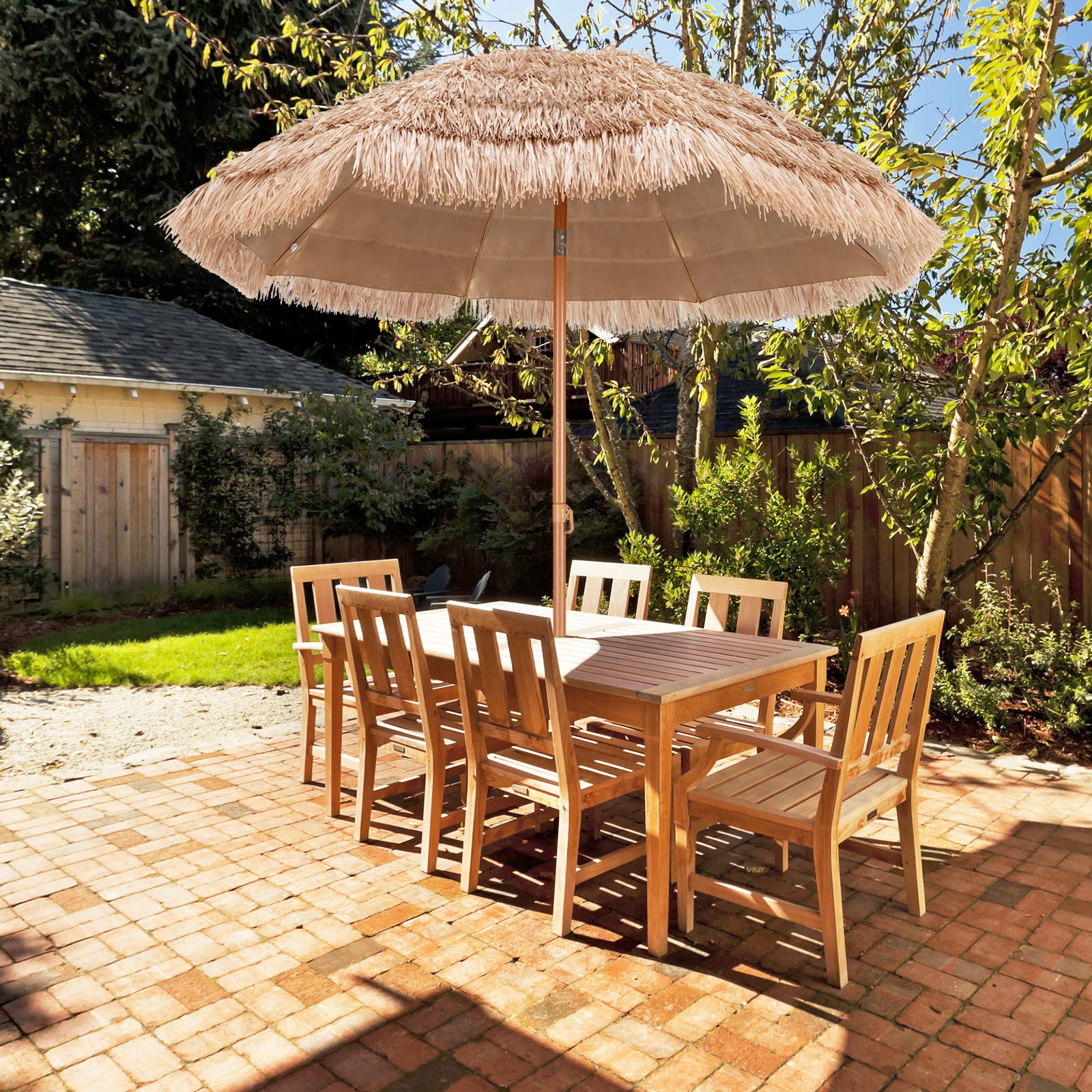 7.2 FT Thatched Tiki Umbrella, Hawaiian Style Hula Beach Umbrella w/Tilt