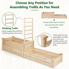 2-Tier Wood Planter Box w/Open-Ended Bottom for Vegetables