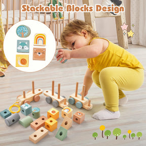 HONEY JOY Kids Toy Train Set, Children Wooden Train Set