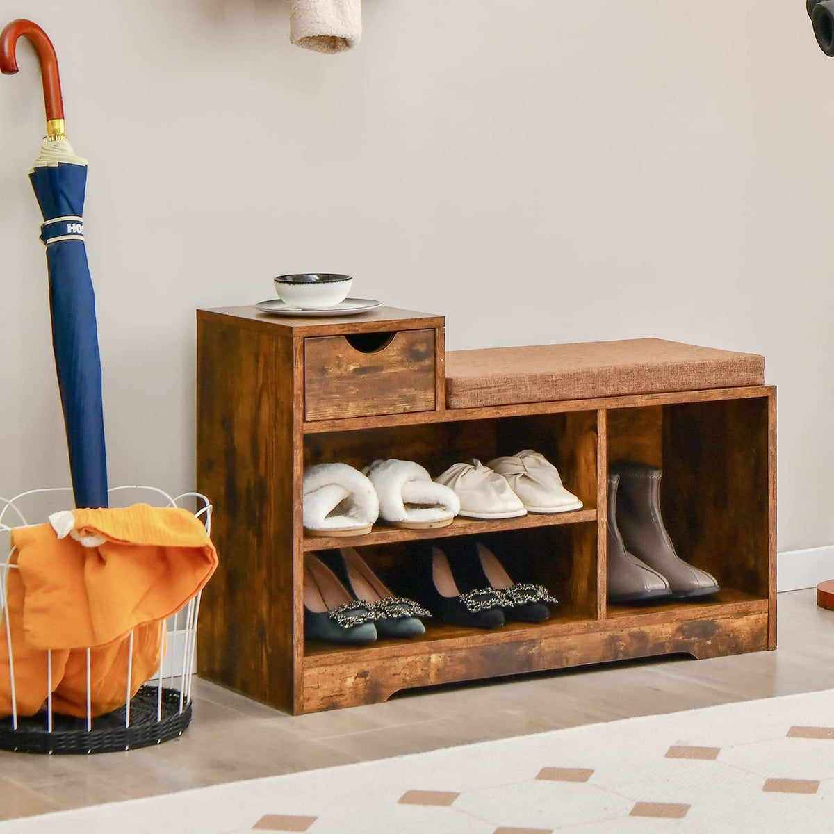 Giantex Storage Shoe Bench with Removable Cushion, Giantex Storage Shoe Bench with Removable Cushion & 1 Storage Drawer