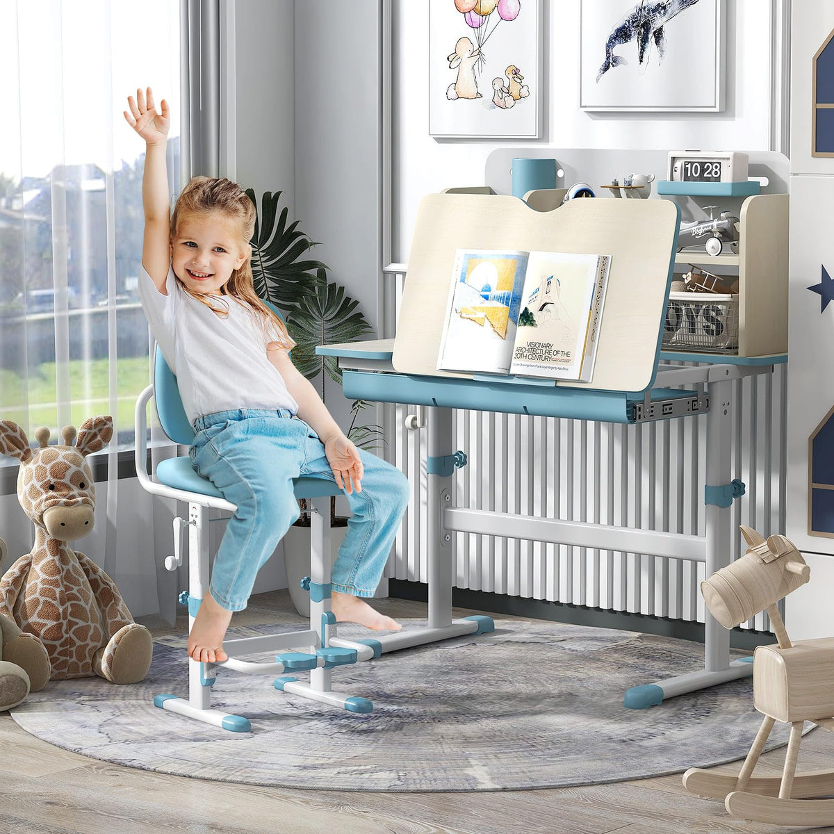 Kids Study Desk, Height Adjustable Children Writing Table w/Tilt Desktop