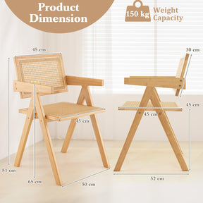 Rattan Dining Chair, Cane Kitchen Chair with Sturdy Bamboo Frame