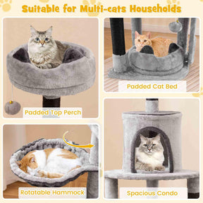 Tall Cat Tree Multi-level Large Cat Tower w/Sisal Scratching Posts &Board Indoor