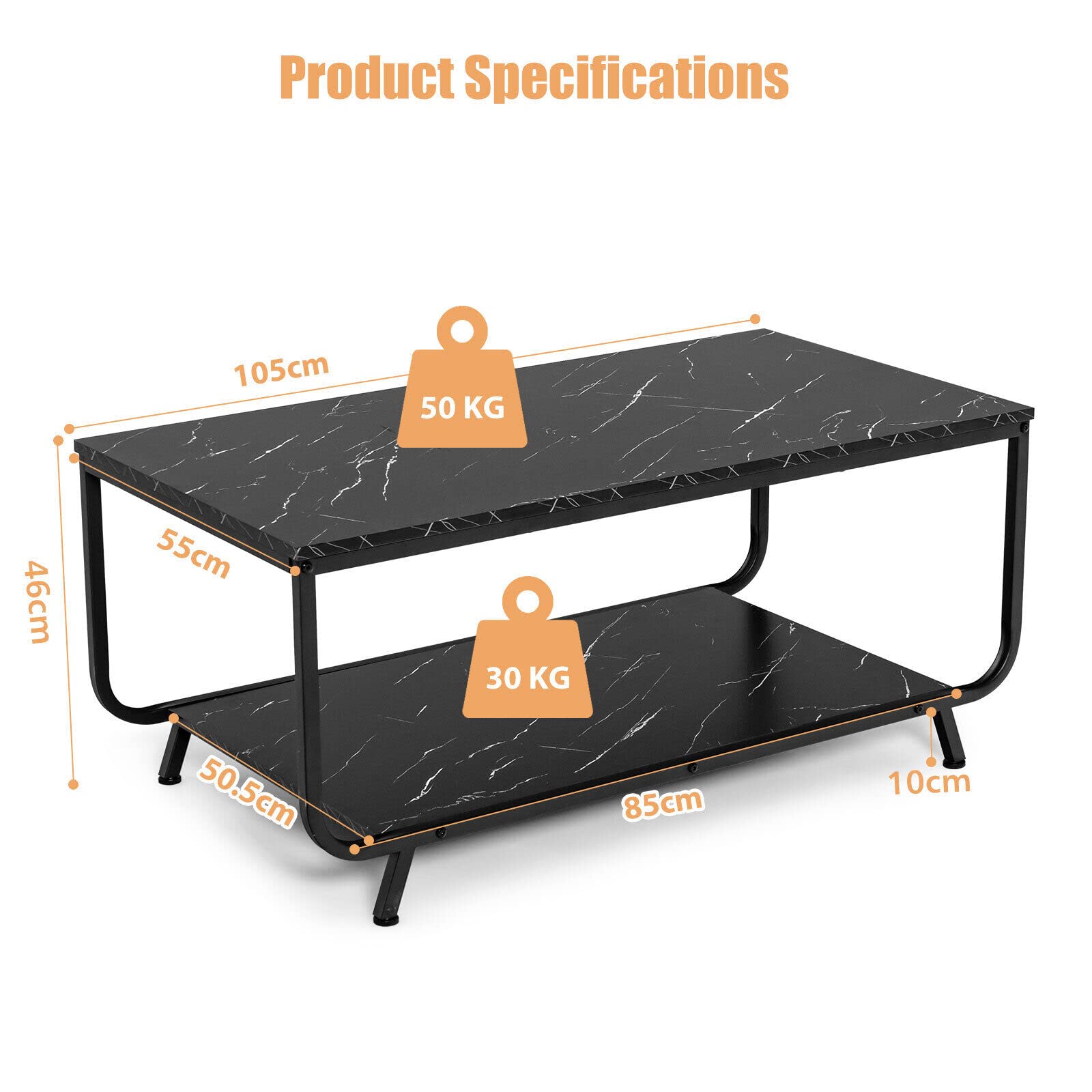 Giantex Marble Coffee Table, Modern Faux Marble Top Coffee Table w/Metal Frame