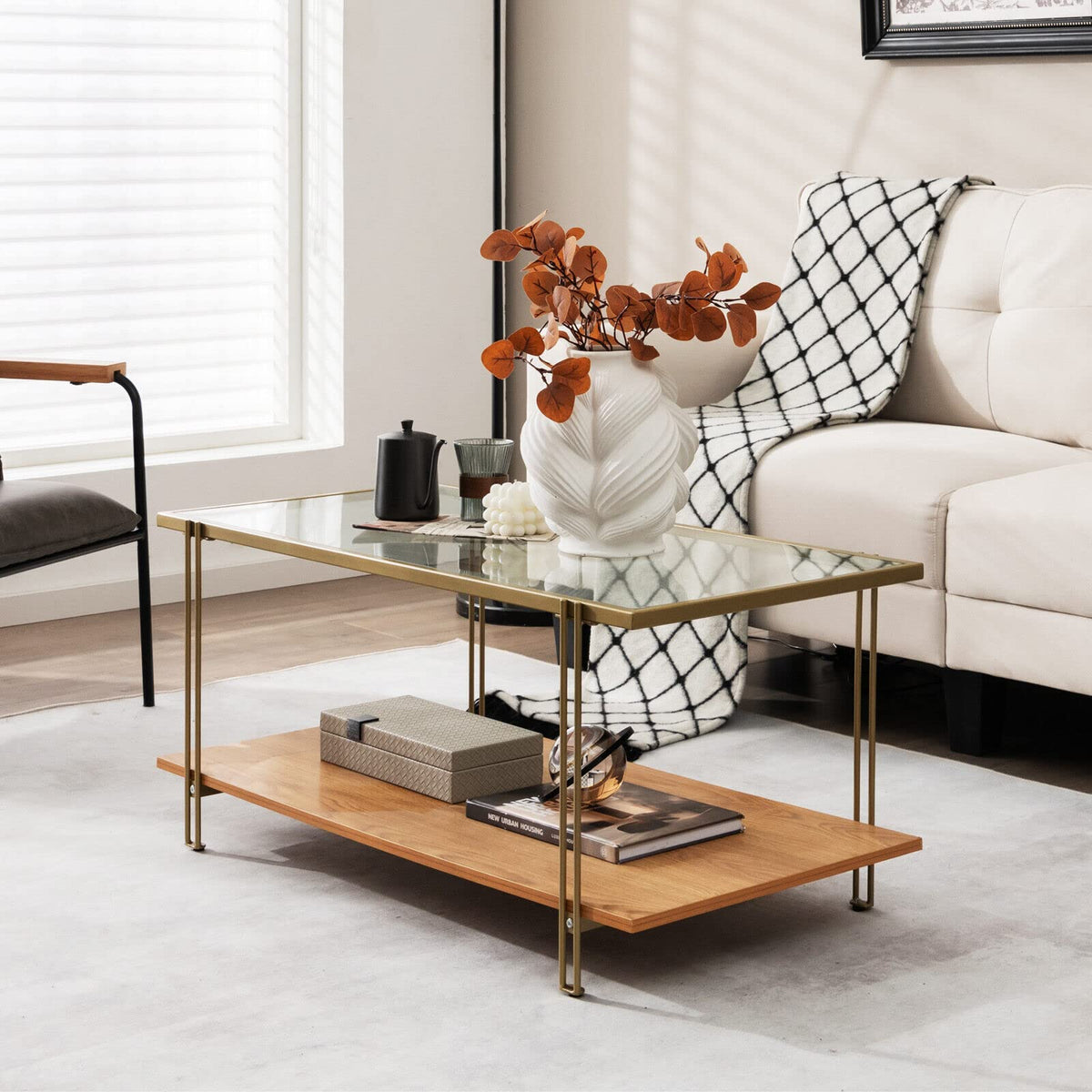 Giantex Rectangular Coffee Table, Modern Central Table w/Storage Shelf