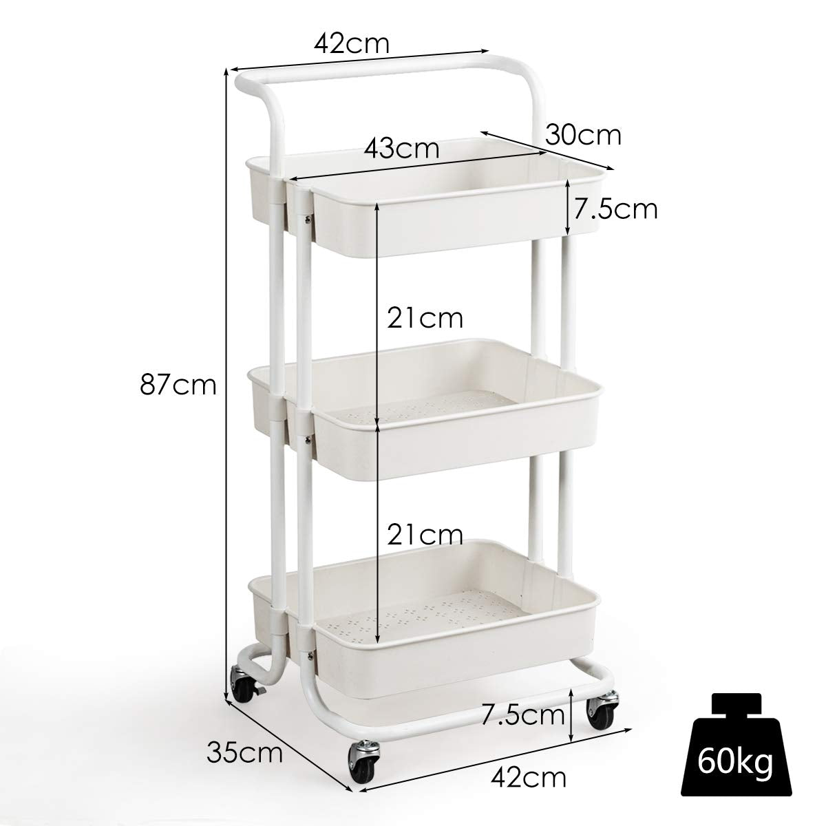 Giantex 3-Tier Kitchen Trolley Cart with Wheels, Multifunctional Cart with Utility Handle