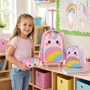 Wheeled Backpack with Lunch Box and Pencil Case, Travel Luggage for Kindergarten, Elementary Preschool Students