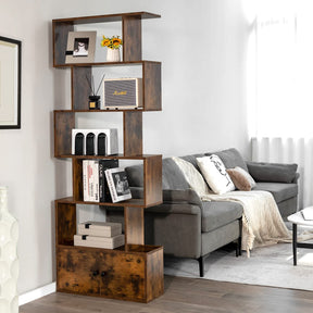 Giantex S-Shaped Bookcase, 6-Tier Bookshelf with Doors and Cabinet