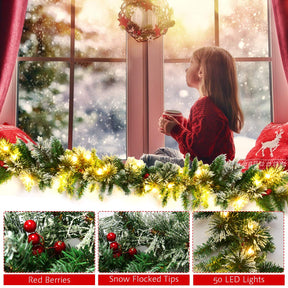 2.7M Christmas Garland, Pre-lit Artificial Xmas Garland, w/50 LED Lights