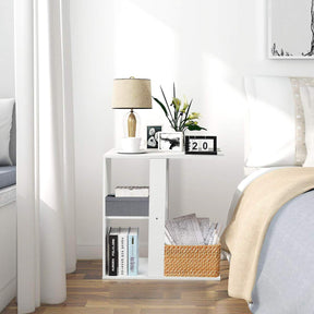 Giantex 3-Tier Side Table, C Shaped Snack Table with Storage Shelf, Modern Side Table for Small Spaces, Industrial Nightstand