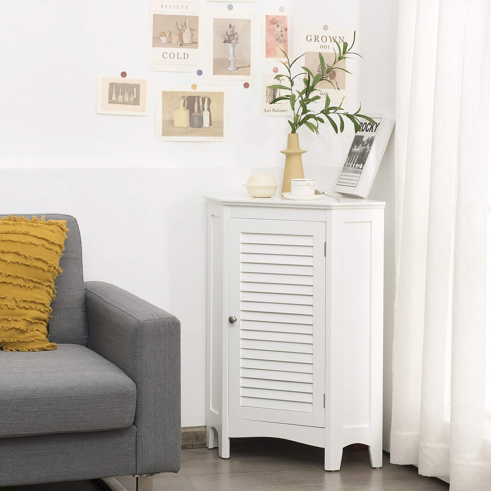 Giantex Corner Shutter Door Cabinet, Modern Bathroom Storage Oragnizer with Single Doors & 2 Shelves