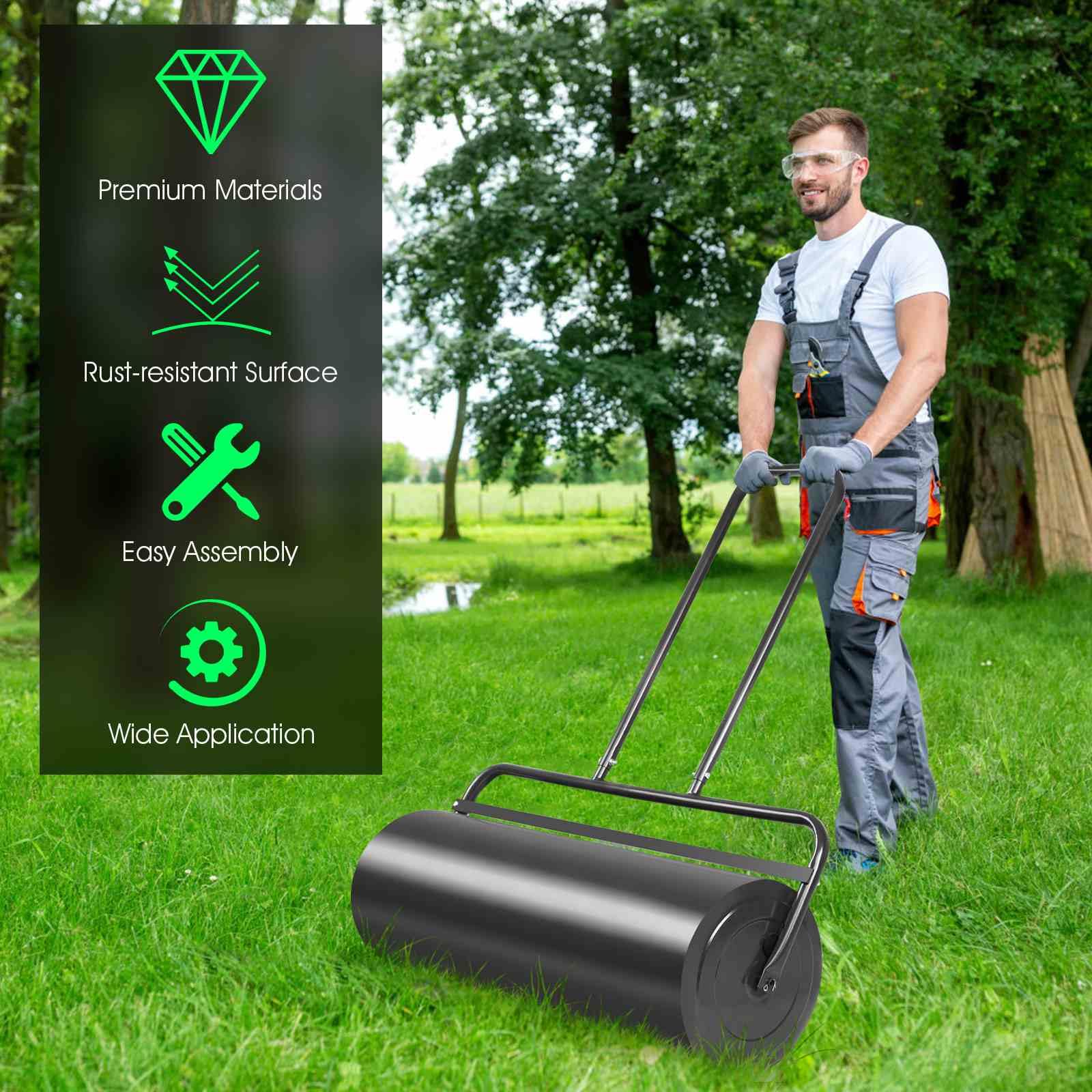 48L/63L Lawn Roller Heavy-Duty Steel Push/Pull Sod Roller Lawn Rolling Machine
