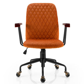 Velvet Home Office Chair with Wooden Armrest