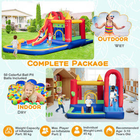 9-in-1 Inflatable Bounce Castle with Waterslide for 3+ (with 680W Blower)
