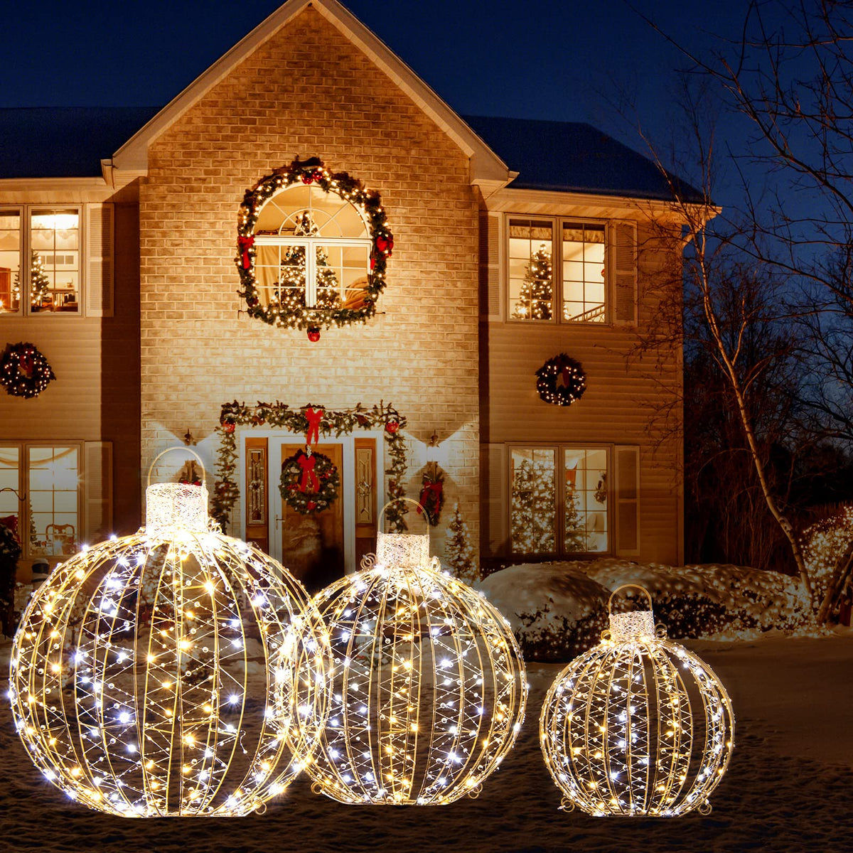 3 Pack Christmas Balls, Outdoor Hanging Light Spheres w/30 Cable Ties & 6 Stakes