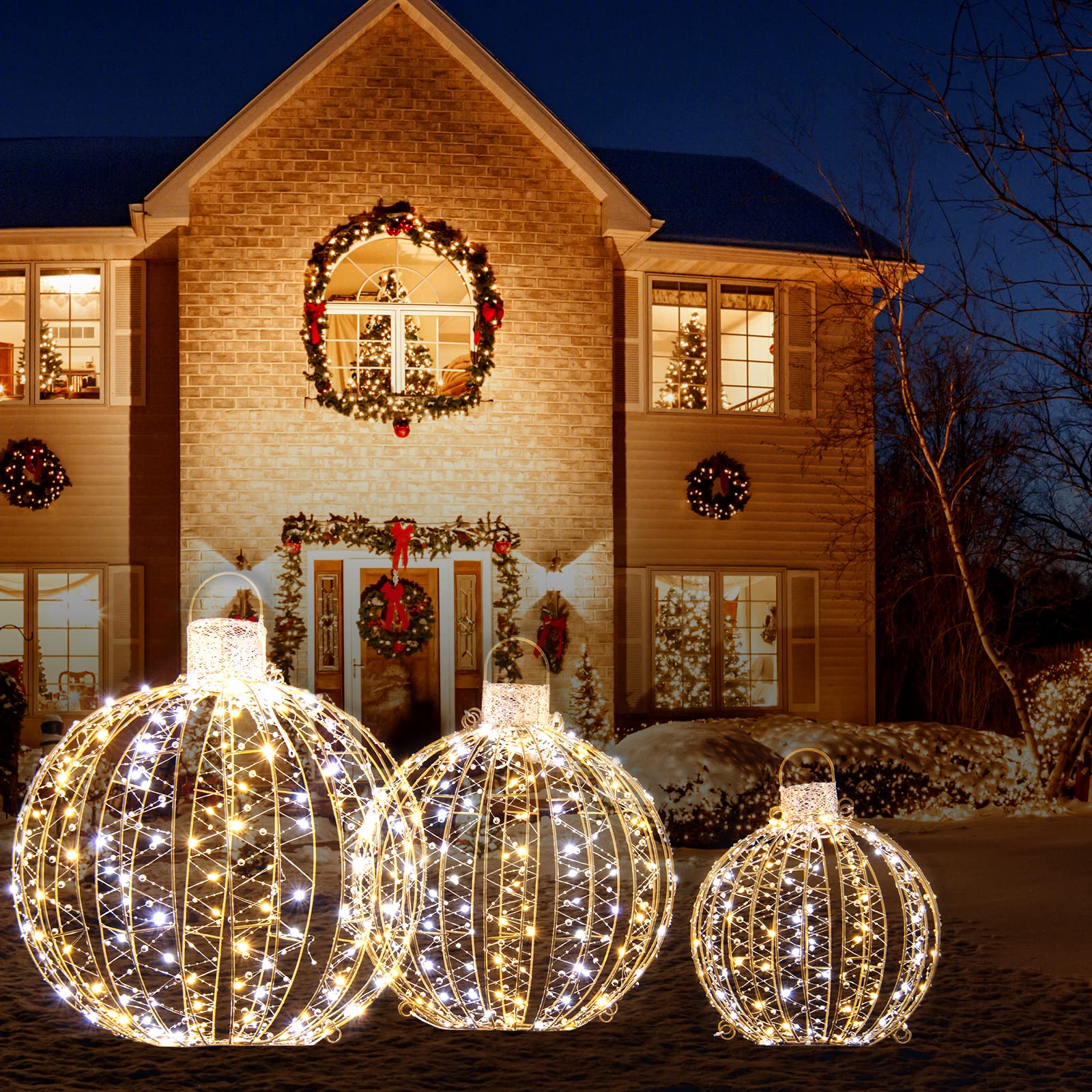 3 Pack Christmas Balls, Outdoor Hanging Light Spheres w/30 Cable Ties & 6 Stakes