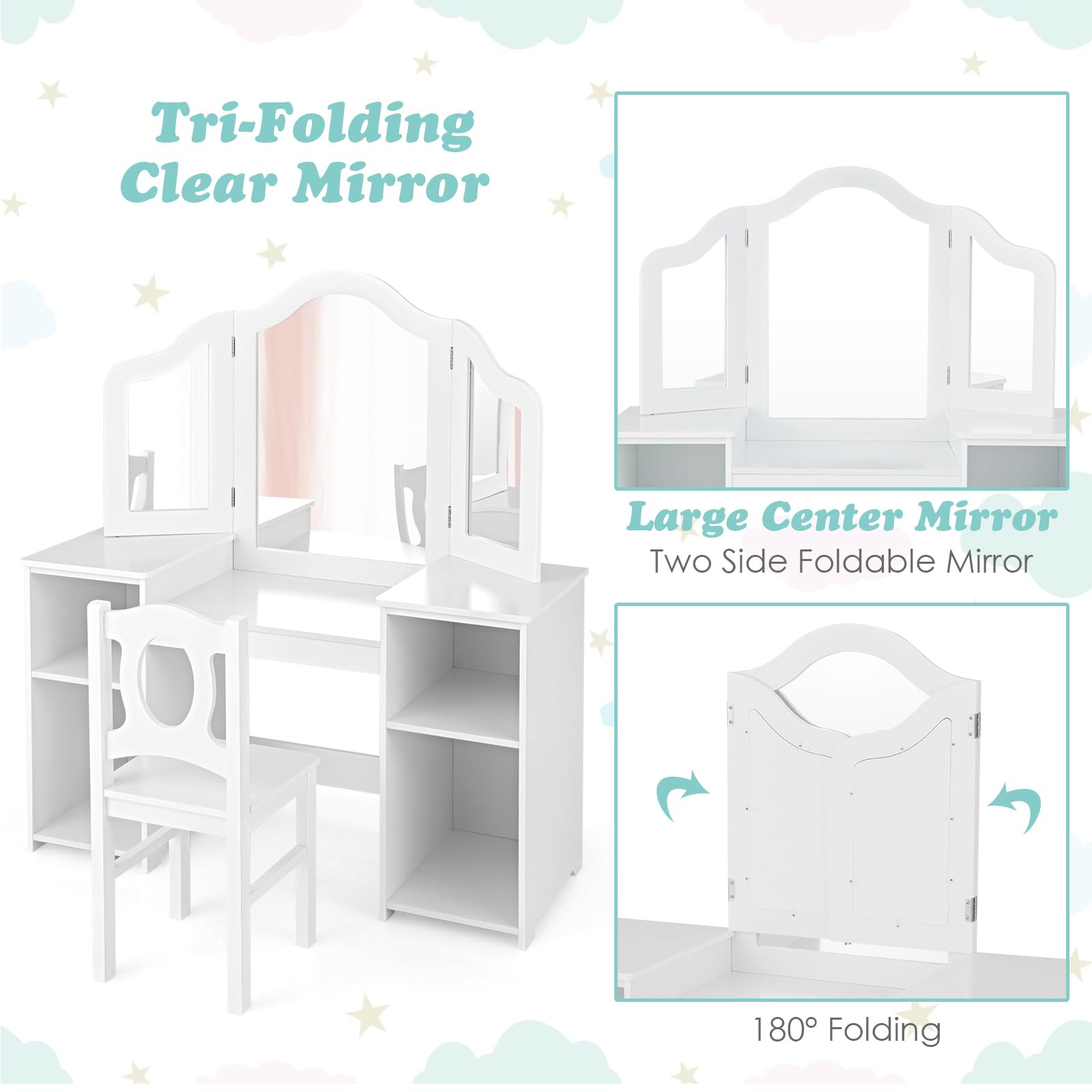 2-in-1 Kids Vanity Table and Chair Set with Removable Mirror