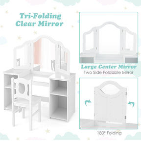 2-in-1 Kids Vanity Table and Chair Set with Removable Mirror