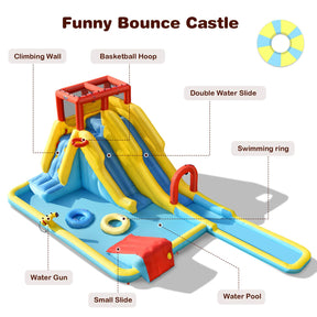 HONEY JOY Inflatable Water Slide, 7-in-1 Double Long Slide Inflatable Water Park w/Climbing Wall (Without Blower)
