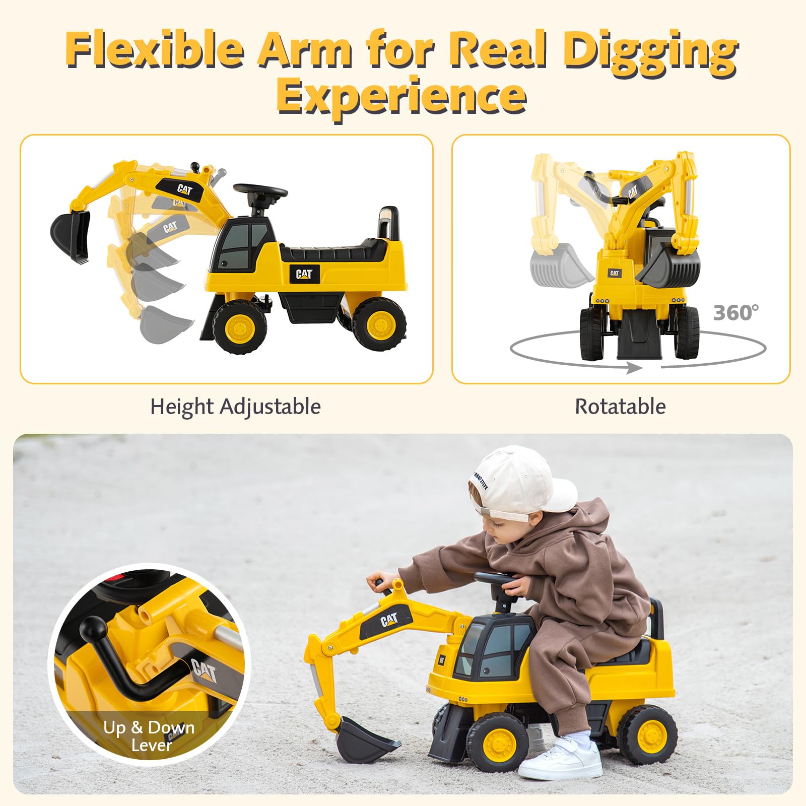 HONEY JOY Kid's Rid-On Digger, Functional Excavator Toy