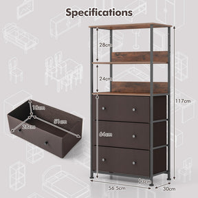 Giantex 3 Drawer Dresser w/Open Shelves, Home Vertical Fabric Storage Unit w/Metal Frame & Removable Fabric Bins