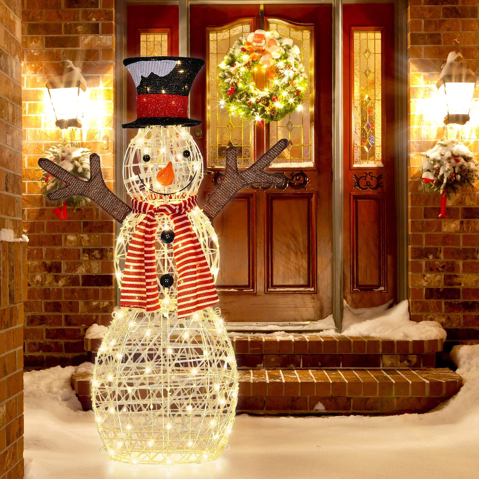 LED Christmas Lighted Snowman, Pre-lit Lighted Xmas 3D Snowman