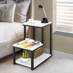 Bedside End Table, 3-Tier Side Table, 3 Storage Shelves, Space-Saving, Modern Sofa End Table Nightstand Unit