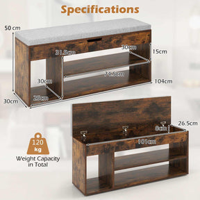 Shoe Bench w/Padded Seat, Shoes Rack w/Hidden Storage