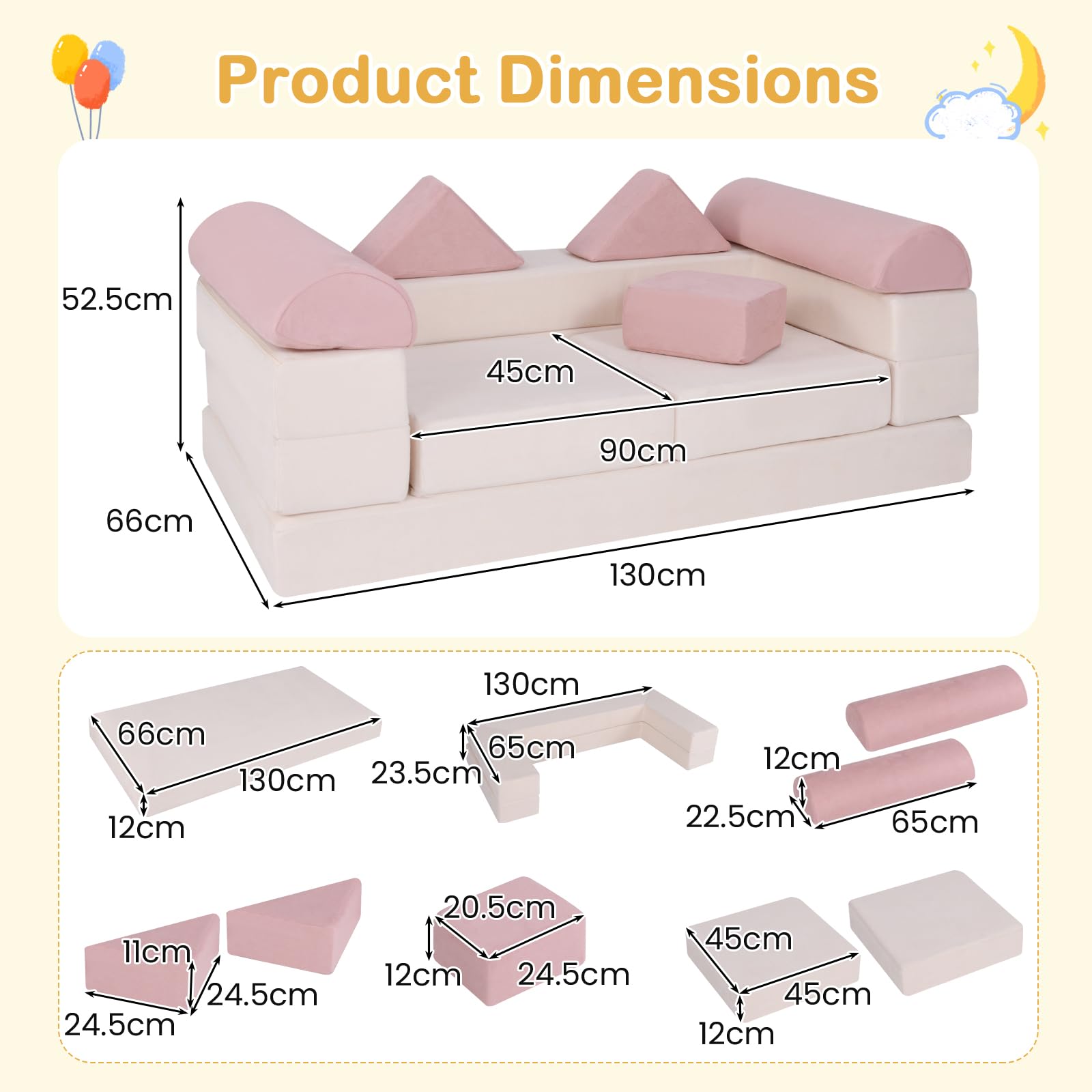 9-Piece Modular Kids Play Couch with Machine-washable Covers