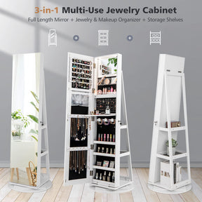 Giantex 161CM(H) Jewelry Armoire with Full Length Mirror 360° Swivel, 3-Color LED lights