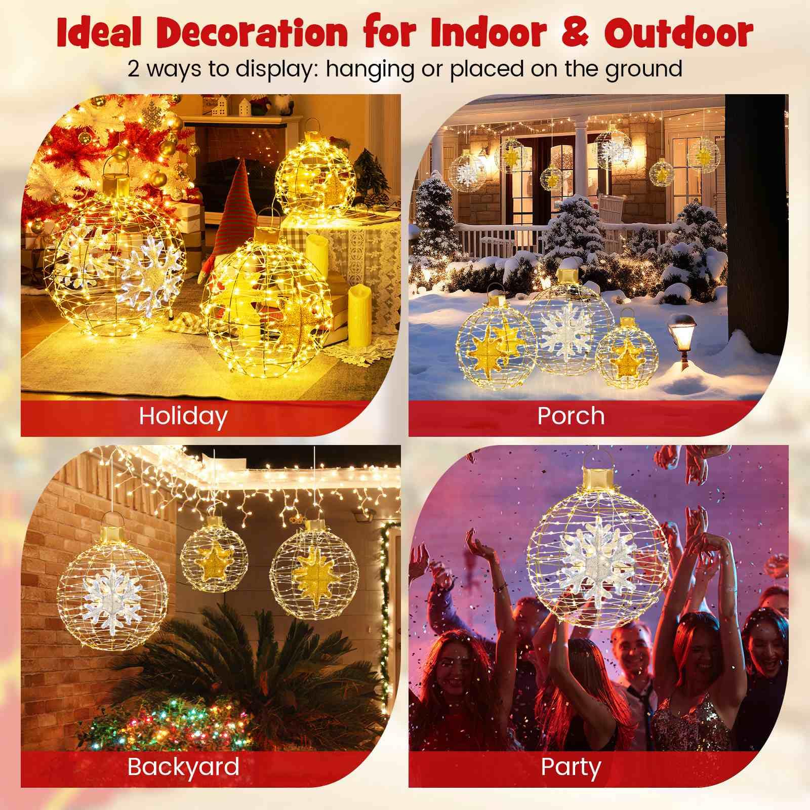 3 Piece Pre-Lit Lantern Balls with 732 Bright LED Lights