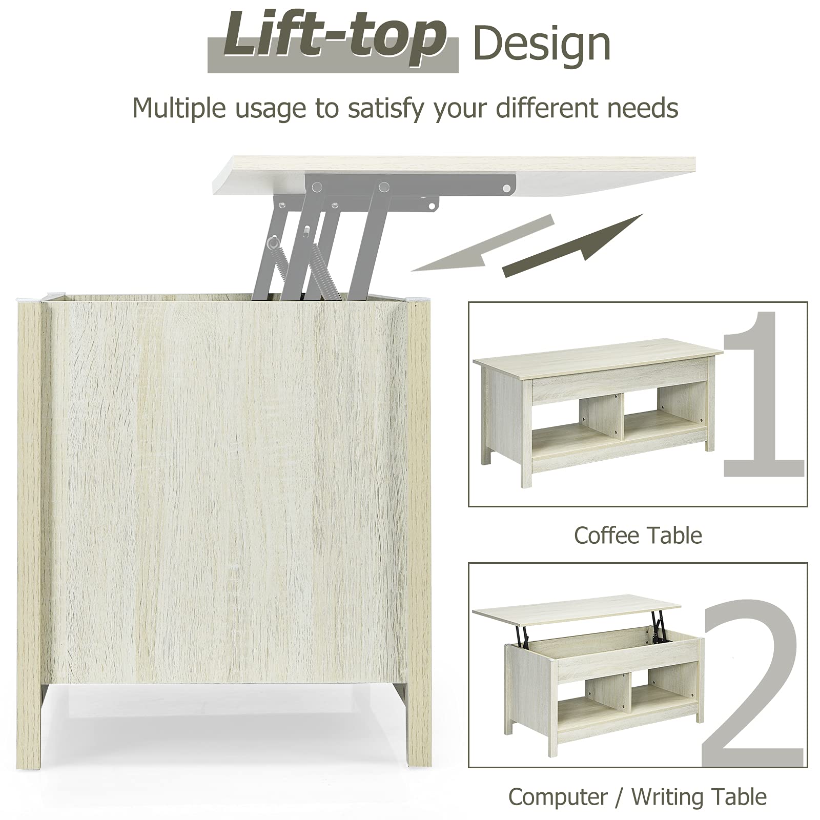 Giantex Lift Up Top Coffee Table, Wood Living Room Table w/ Hidden Storage Shelf & Open Compartment