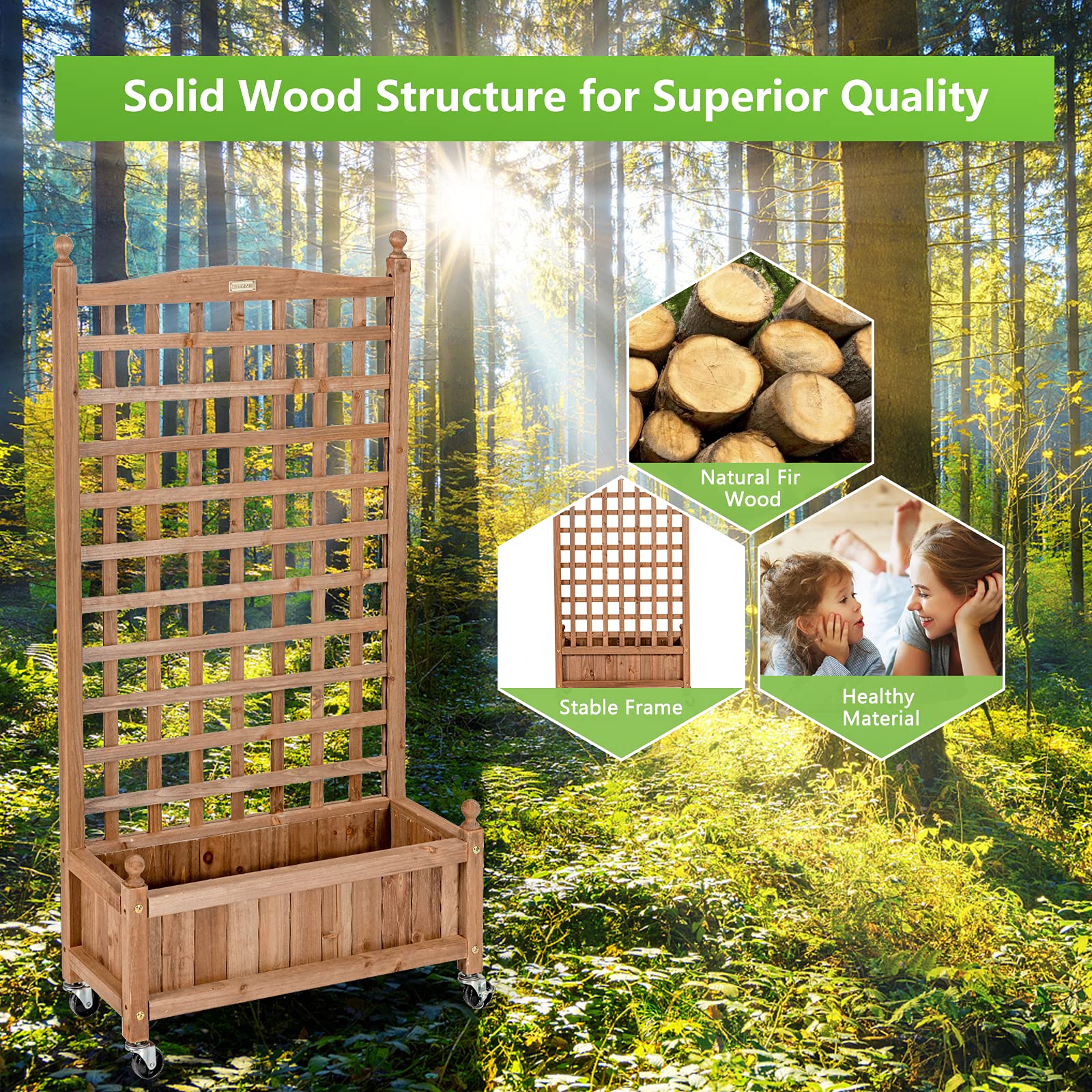 Giantex 127 cm Mobile Plant Raised Bed, Solid Wood Planter Bed