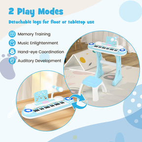 37-Key Kids Piano Keyboard Toy, Toddler Electronic Piano w/ Music Score, Music Stand, Microphone,