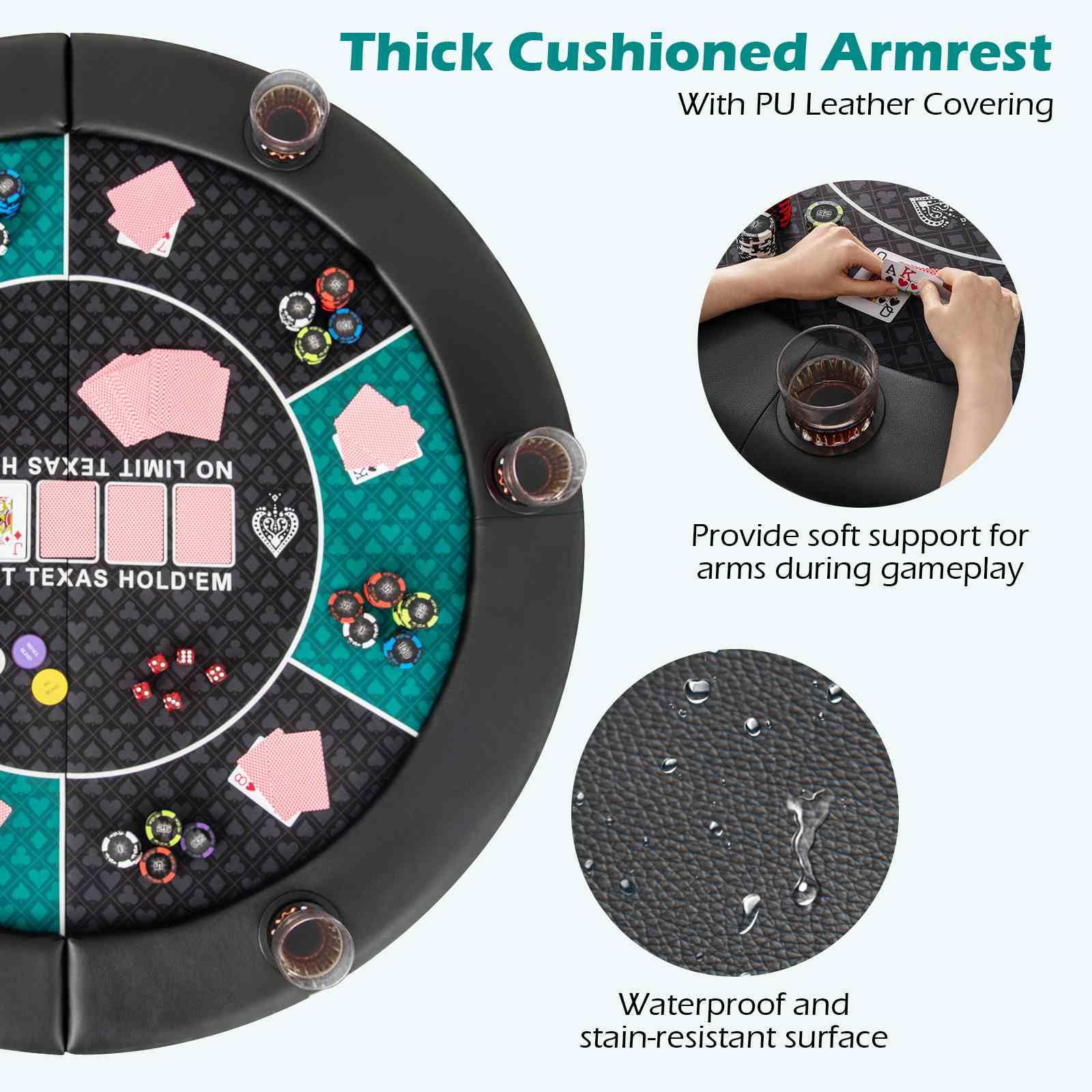1.2M 6-Player Foldable Poker Table Top, Portable Round Blackjack Board Game Mat w/Carrying Bag