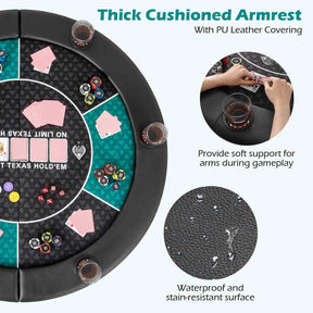 1.2M 6-Player Foldable Poker Table Top, Portable Round Blackjack Board Game Mat w/Carrying Bag