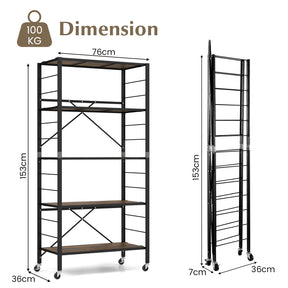 Giantex 5-Tier Foldable Shelving Unit, Heavy Duty Metal Shelves with Detachable Wheels