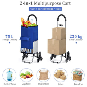 Giantex Folding Shopping Trolley Dolly, Rolling Utility Bag Cart w/ 2 Wheels, Solid Aluminum Frame, Blue & Black