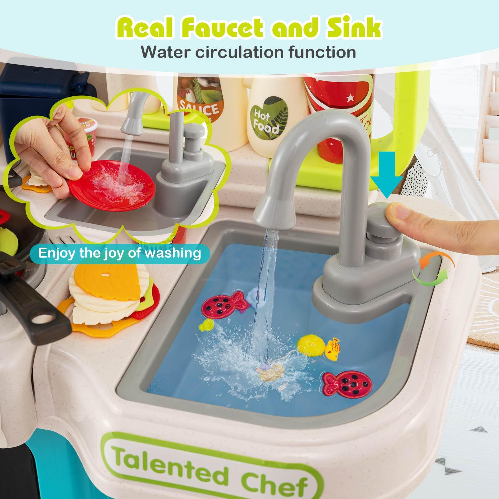 95 PCS Kids Kitchen Playset, Pretend Play Kitchen
