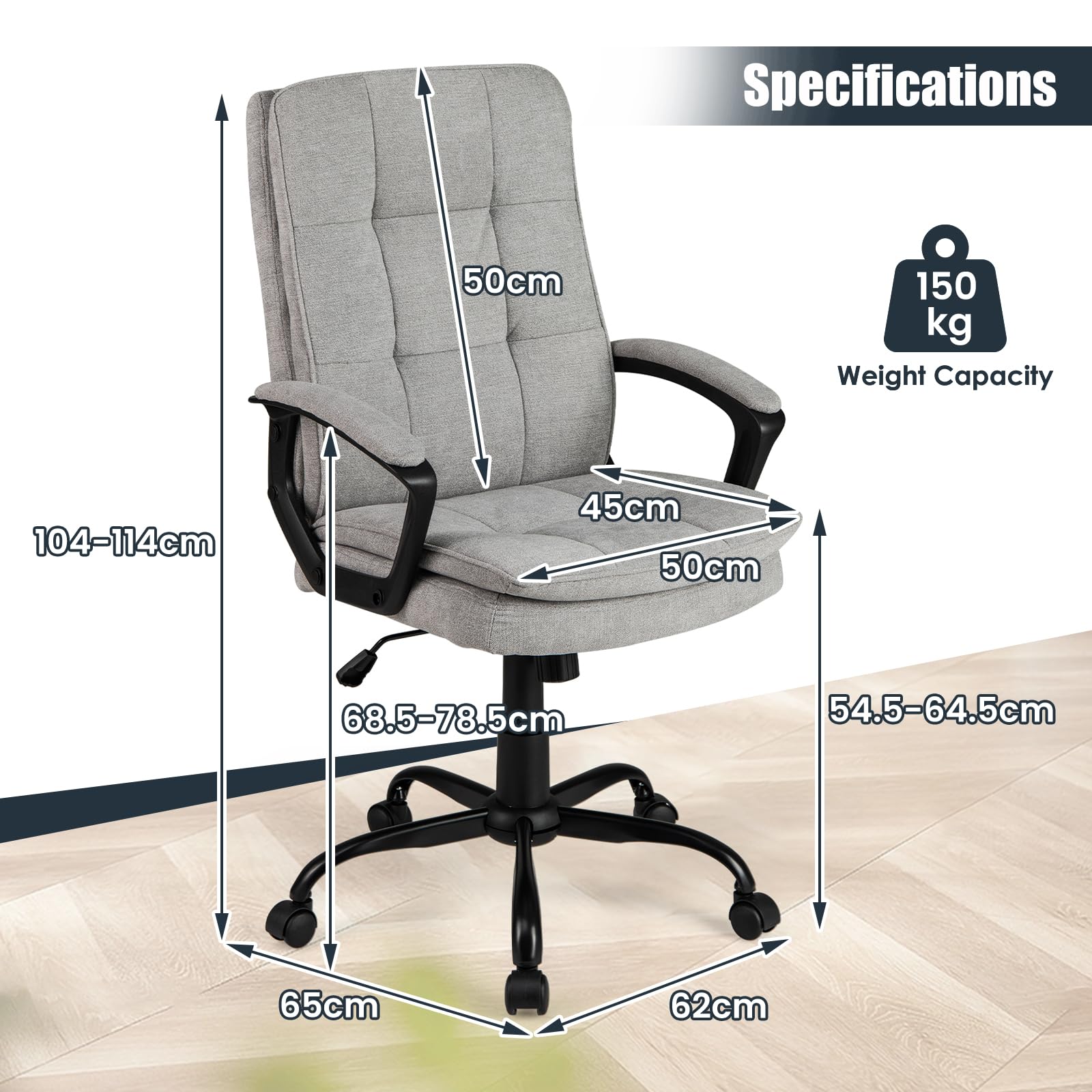 Height-Adjustable Office Chair Ergonomic Computer Armchair w/Rocking Function