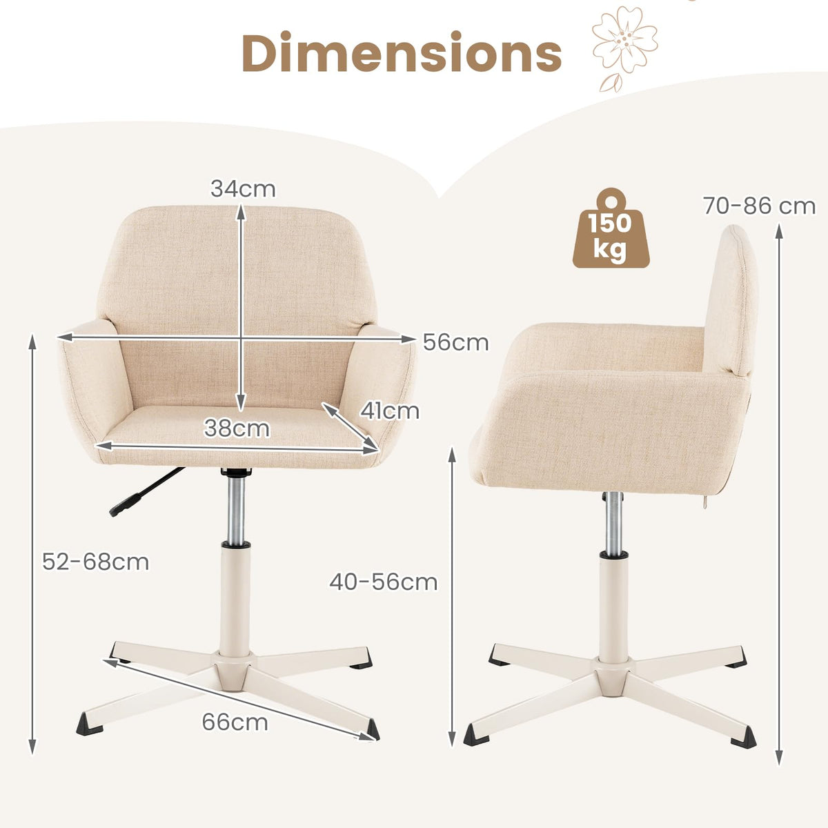 Vanity Chair with Back, 360° Swivel Armchair w/ Adjustable Height