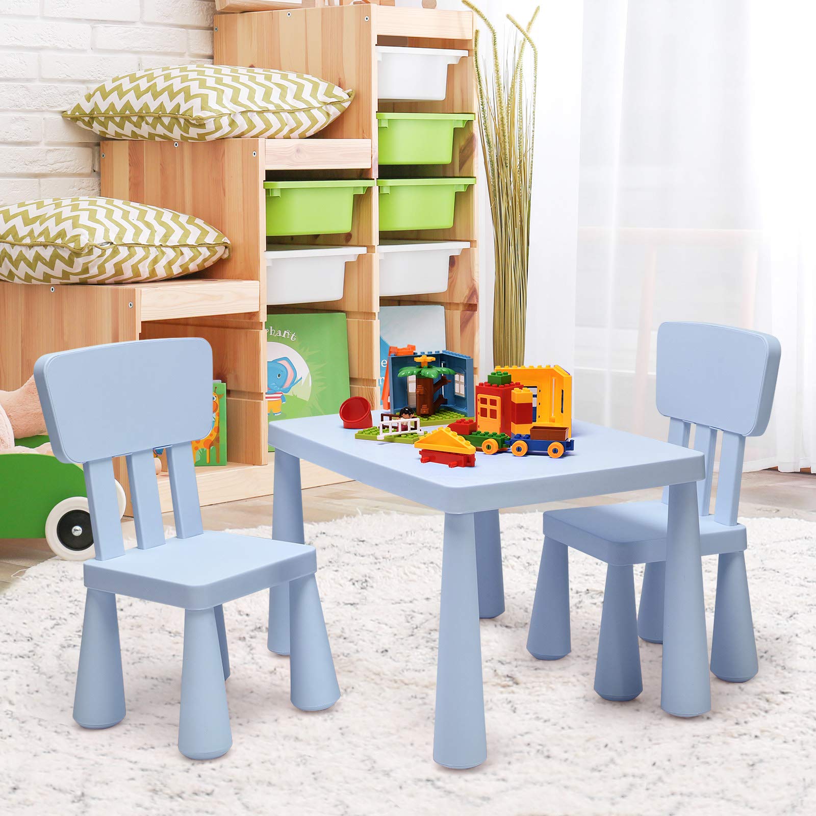 BABY JOY Kids Table and Chair Set, 3 Piece Children Activity Table for Reading, Drawing, Writing